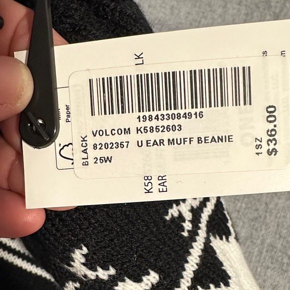 Volcom Black & White Pom Pom Earflap Beanie - Picture 2 of 14